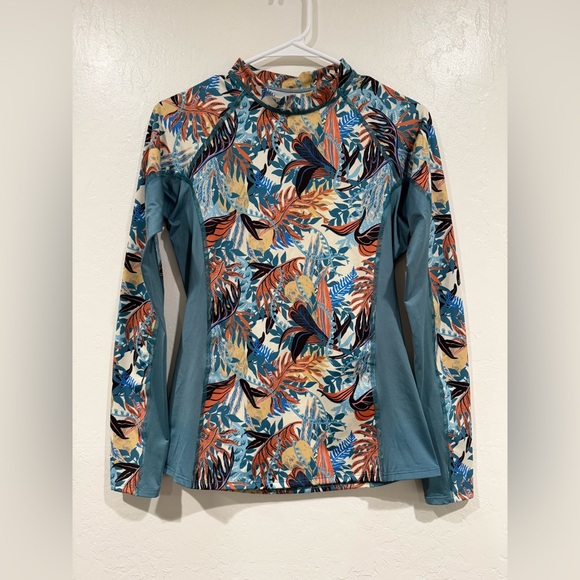Patagonia Teal Floral Long Sleeve Women's Micro Swell Rashguard Top size M - Picture 6 of 11